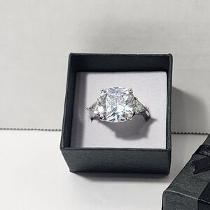 Sterling Silver 925 Cushion Cut CZ Engagement/Promise Rhinestone Ring Size9/19mm